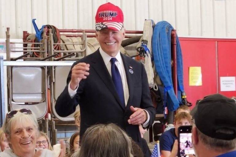 Biden aparece usando boné de Trump em foto viral -
